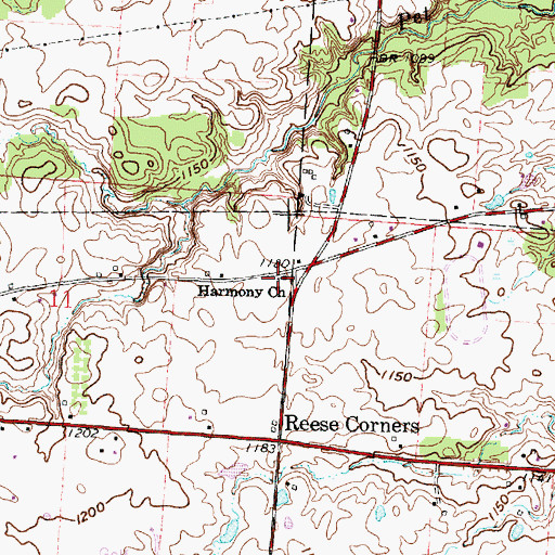 Topographic Map of Harmony Church, OH