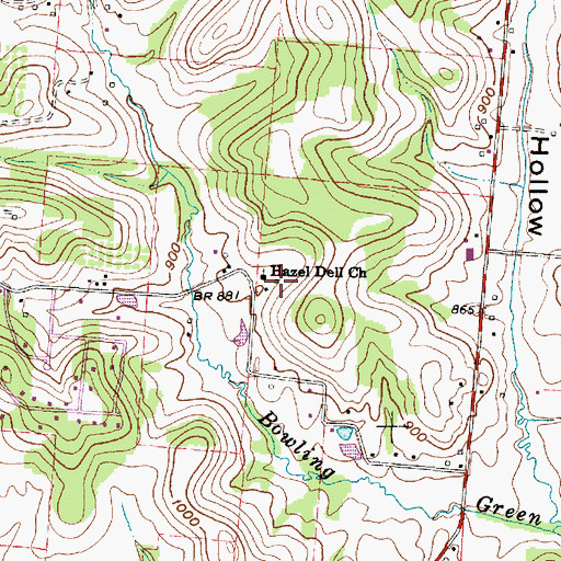Topographic Map of Hazel Dell Church, OH