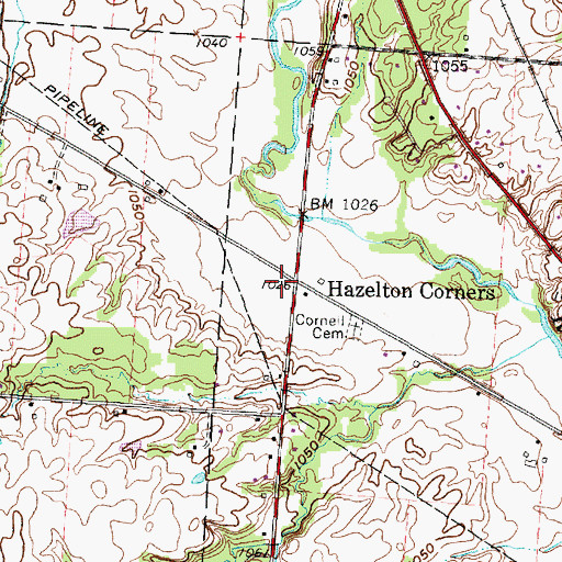 Topographic Map of Hazelton Corners, OH
