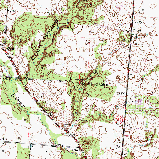 Topographic Map of Moreland Cemetery, OH