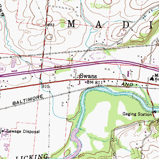 Topographic Map of Swans, OH