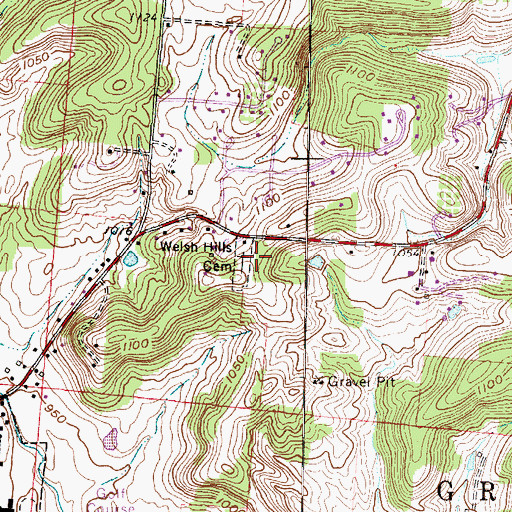 Topographic Map of Welsh Hills Cemetery, OH