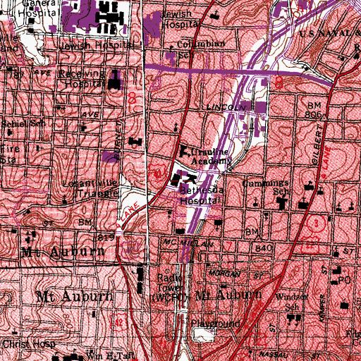 Topographic Map of Bethesda Hospital (historical), OH