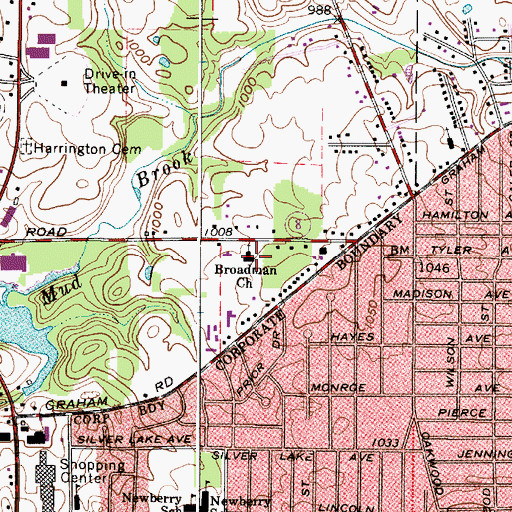 Topographic Map of Broadman Church, OH