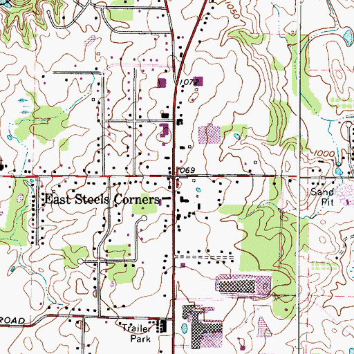 Topographic Map of East Steels Corners, OH