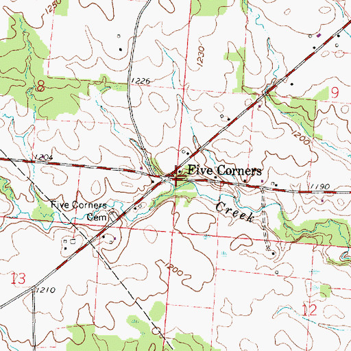 Topographic Map of Five Corners, OH