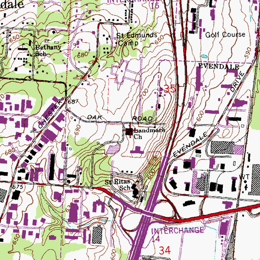 Topographic Map of Landmark Church, OH