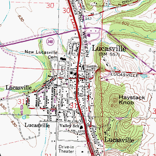 Topographic Map of Lucasville, OH