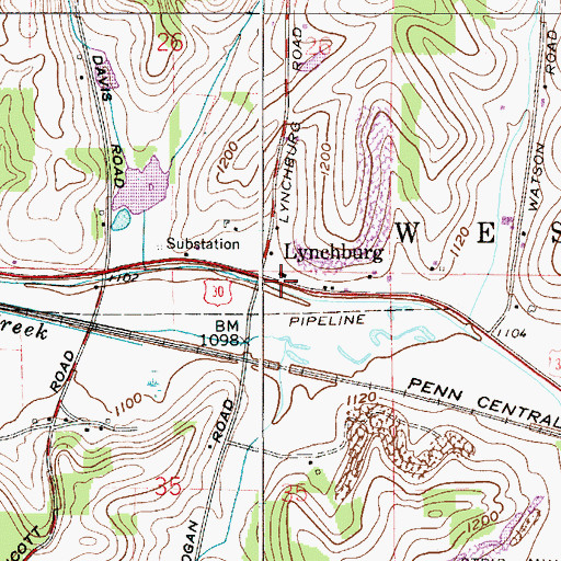 Topographic Map of Lynchburg, OH