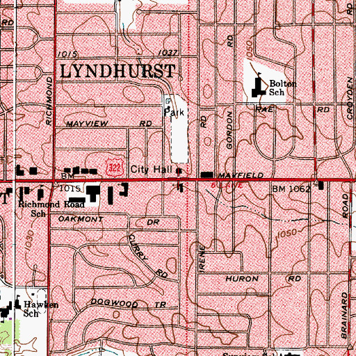Topographic Map of Lyndhurst, OH