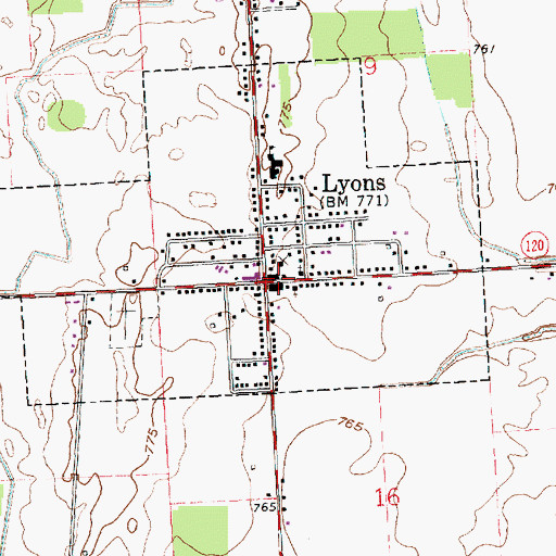 Topographic Map of Lyons, OH