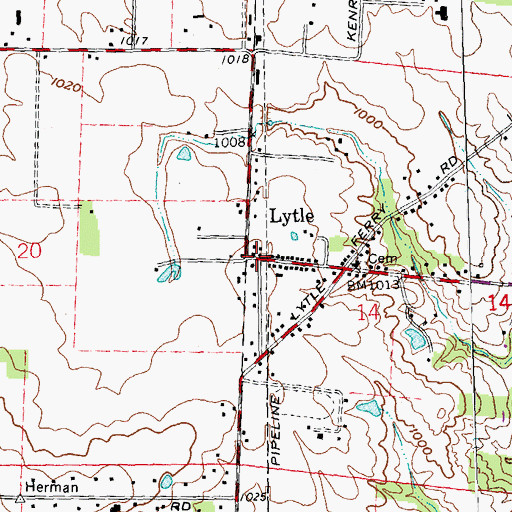 Topographic Map of Lytle, OH