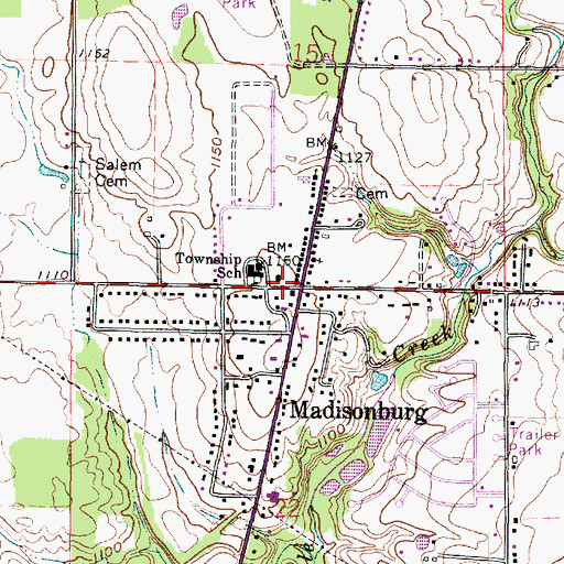 Topographic Map of Madisonburg, OH