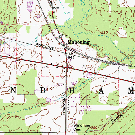 Topographic Map of Mahoning, OH