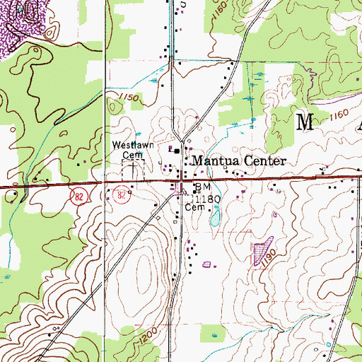 Topographic Map of Mantua Center, OH