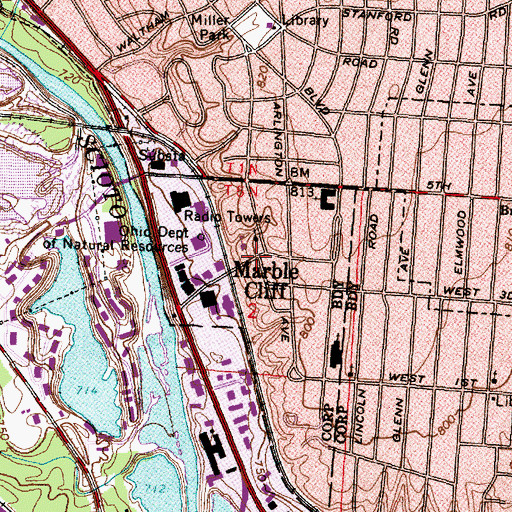 Topographic Map of Marble Cliff, OH