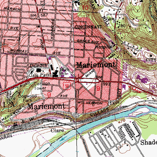 Topographic Map of Mariemont, OH
