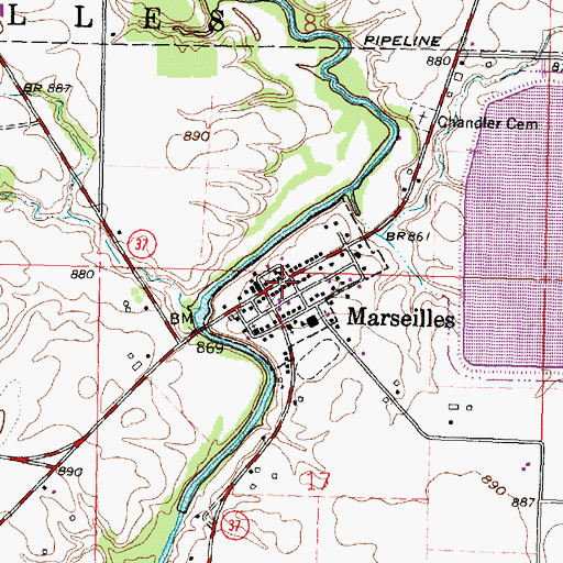 Topographic Map of Marseilles, OH