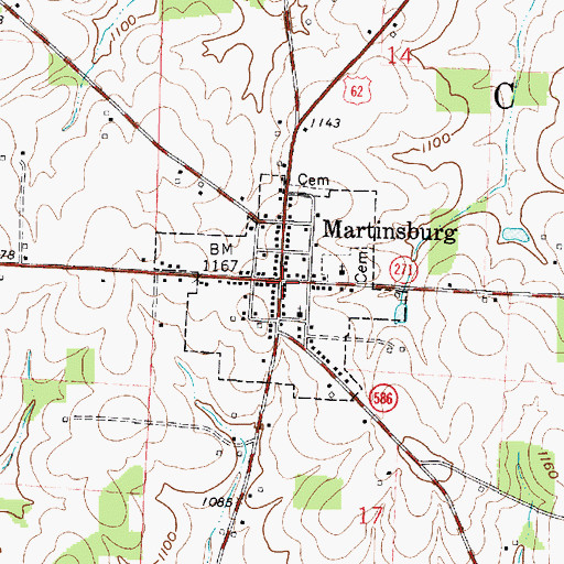 Topographic Map of Martinsburg, OH