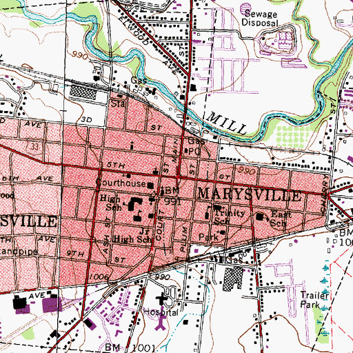 Topographic Map of Marysville, OH