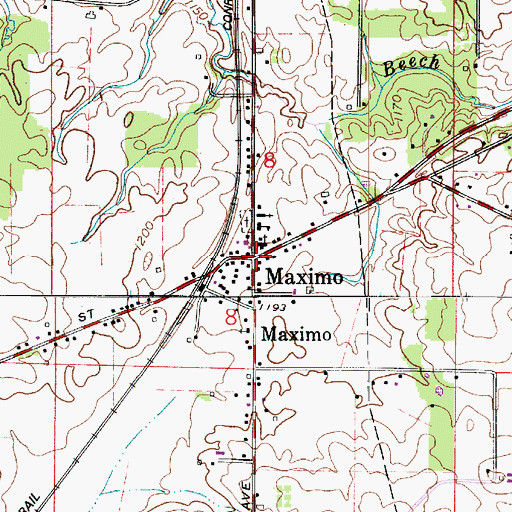 Topographic Map of Maximo, OH
