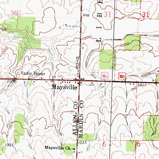 Topographic Map of Maysville, OH