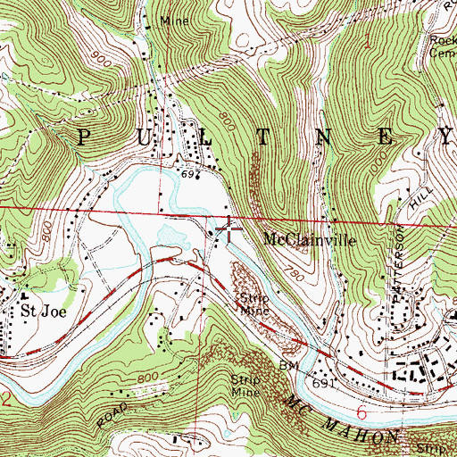 Topographic Map of McClainville, OH