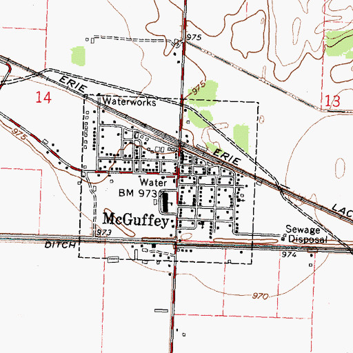 Topographic Map of McGuffey, OH