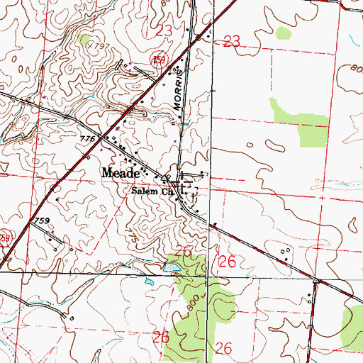 Topographic Map of Meade, OH