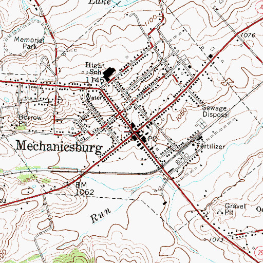 Topographic Map of Mechanicsburg, OH