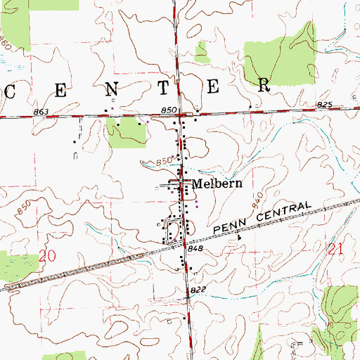 Topographic Map of Melbern, OH