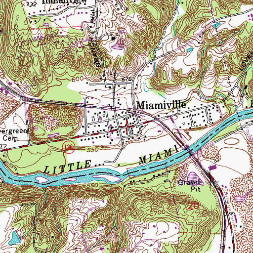 Topographic Map of Miamiville, OH