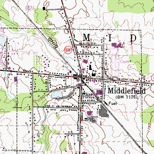 Topographic Map of Middlefield, OH
