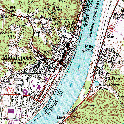 Topographic Map of Middleport, OH