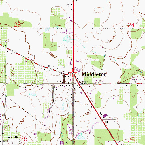 Topographic Map of Middleton, OH