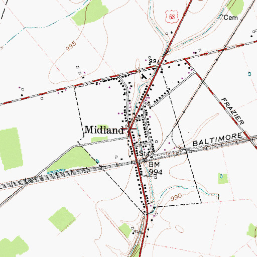 Topographic Map of Midland, OH
