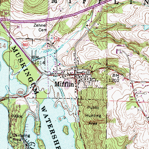 Topographic Map of Mifflin, OH
