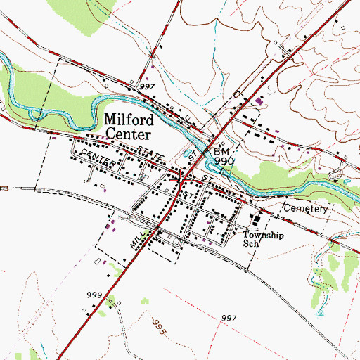 Topographic Map of Milford Center, OH