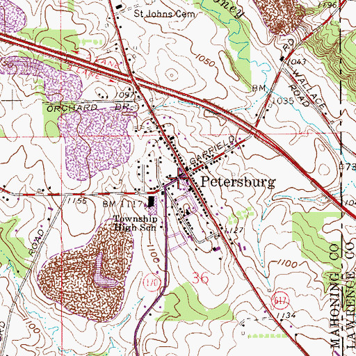 Topographic Map of Petersburg, OH