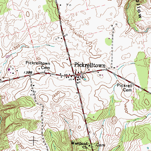 Topographic Map of Pickrelltown, OH
