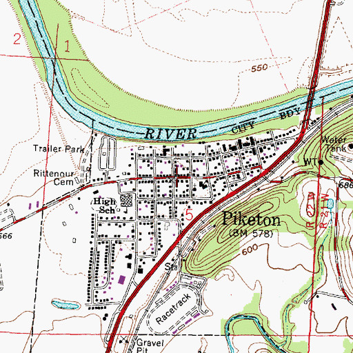 Topographic Map of Piketon, OH