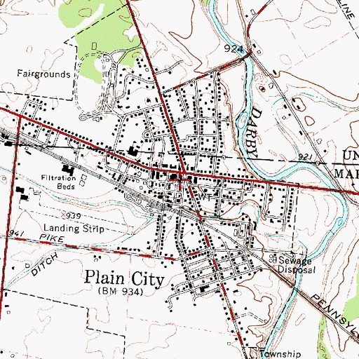 Topographic Map of Plain City, OH