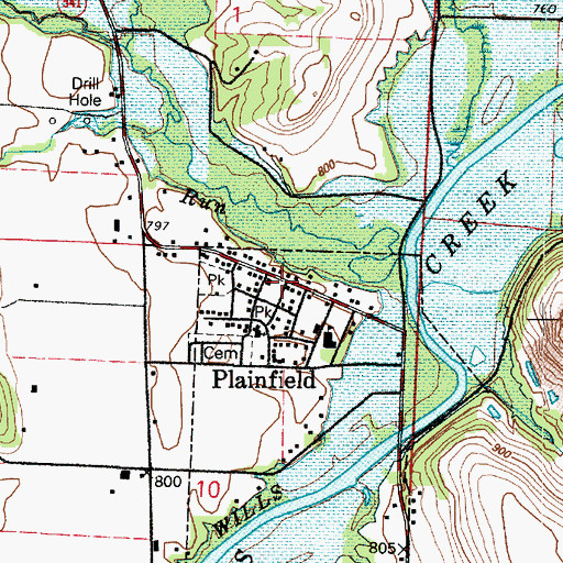 Topographic Map of Plainfield, OH