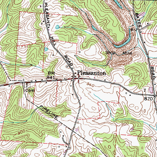 Topographic Map of Pleasanton, OH