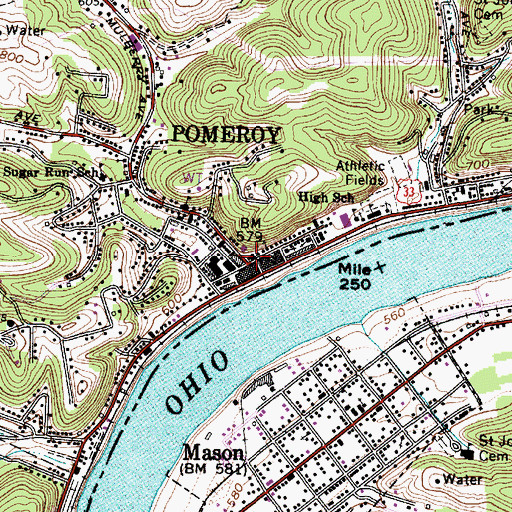 Topographic Map of Pomeroy, OH