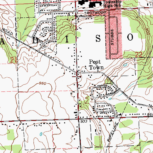 Topographic Map of Post Town, OH