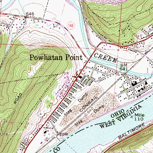 Topographic Map of Powhatan Point, OH