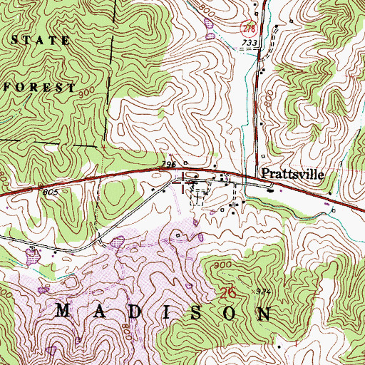 Topographic Map of Prattsville, OH