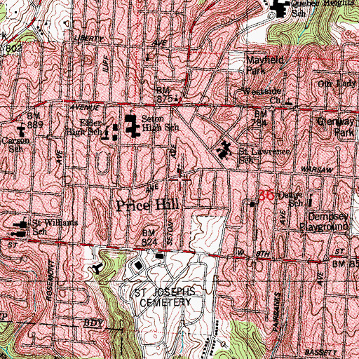 Topographic Map of Price Hill, OH