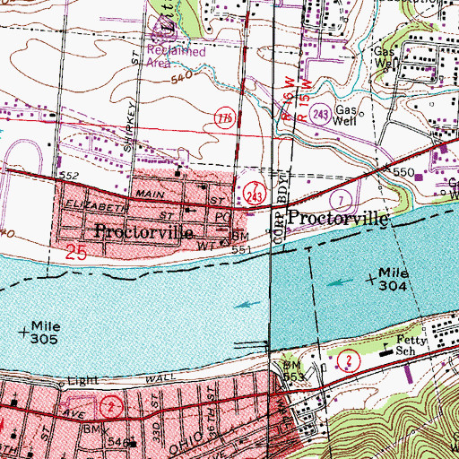 Topographic Map of Proctorville, OH